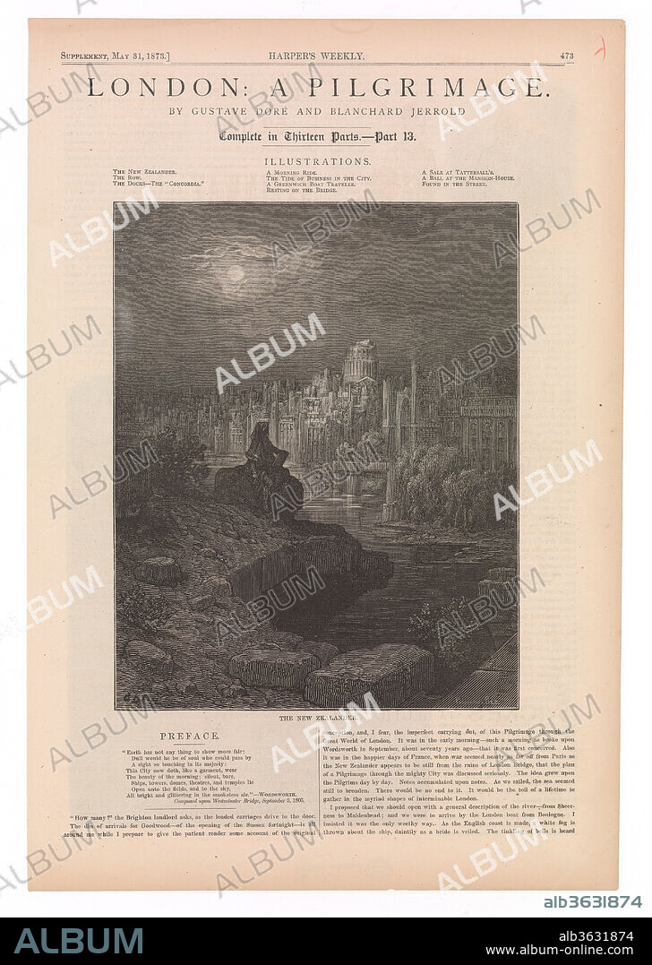 GUSTAVE DORé, STEPHANE PANNEMAKER and PAUL-PARCEL JONNARD. The New Zealander (recto); The Row (verso); The Docks-The "Concordia" (verso), from London: A Pilgrimage by Blanchard Jerrold (from Harper's Weekly). Artist: Gustave Doré (French, Strasbourg 1832-1883 Paris); Stéphane Pannemaker (Belgian, 1847-1930); Paul-Parcel Jonnard (French, died 1902). Dimensions: sheet: 15 13/16 x 10 3/4 in. (40.2 x 27.3 cm). Date: May 31, 1873.