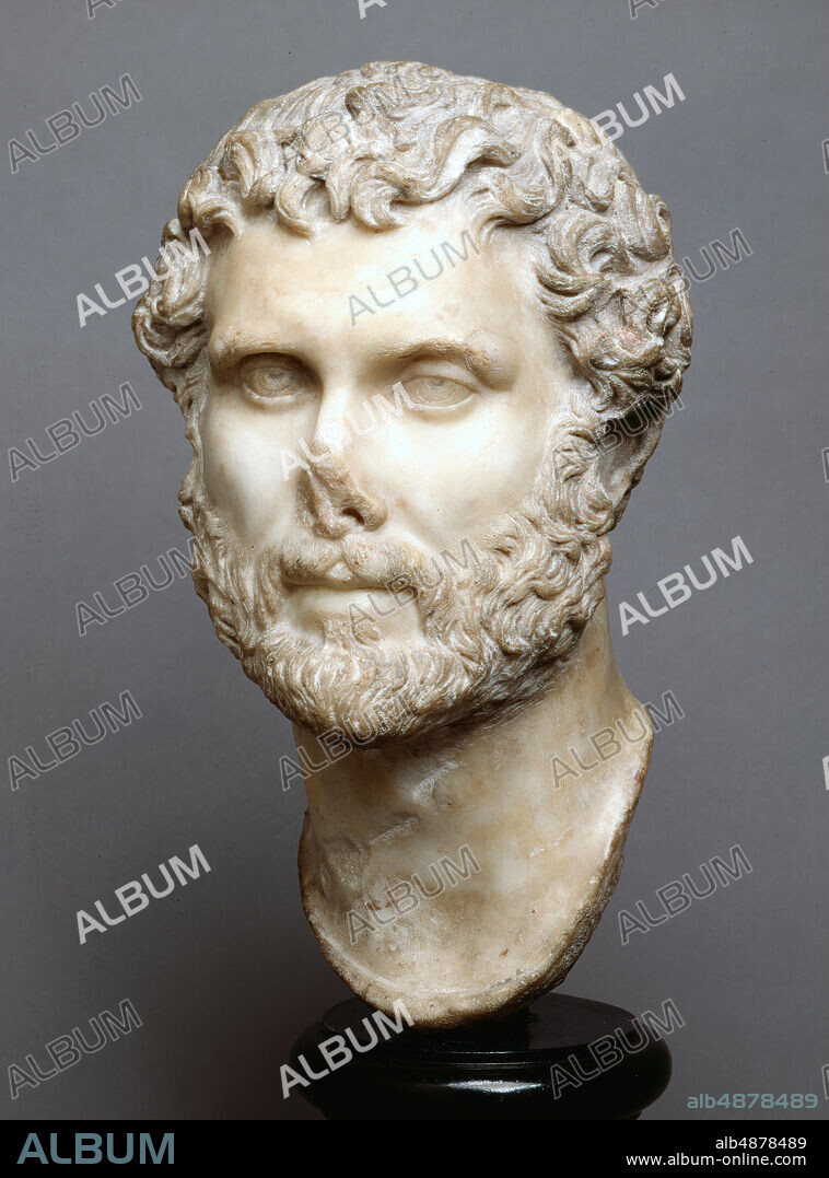 Unknown Artist, Portrait Head of Emperor Antoninus Pius, ca. 138-150, marble, 14 15/16 in. x 8 3/16 in. x 8 11/16 in. (38 cm x 20.8 cm x 22.07 cm), This head of the emperor who succeeded Hadrian shows the unsurpassed technical skill of the Roman portraitists. A leading classical scholar has called it 'one of the finest imperial heads in marble in America.' The representation combines virility with refinement and intelligence with character. Virtuoso drill work in the hair and eyes creates a lively texture, which contrasts with the smooth polish of the skin.