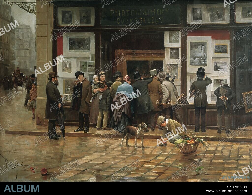 Joan Ferrer i Miró (Vilanova i la Geltrú, 1850-Barcelona, 1931). Pintor catalán, premiado con la Medalla de Oro en la Exposición Universal de Barcelona de 1888 y en la de Bellas Artes de Barcelona en 1898. "Exposició pública d'un quadre" ("Exposición pública de un cuadro"). Museu Nacional d'Art de Catalunya. Barcelona.