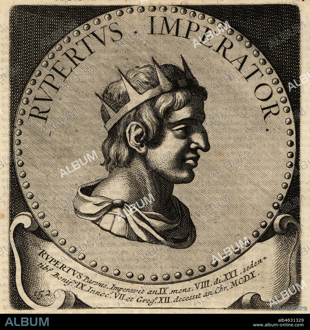 Holy Roman Emperor Rupert, 1352-1410. Rupertus Parvus, Rupert of the Palinate, King of Germany, Elector Palatine. Copperplate engraving from Abraham Bogaerts De Roomsche Monarchy, The Roman Monarchy, Francois Salma, Utrecht, 1697.
