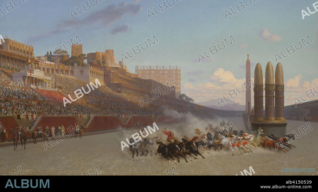 JEAN LÉON GÉRÔME. Chariot Race. Jean Léon Gérôme; French, 1824-1904. Date: 1876. Dimensions: 86.3 × 156 cm (34 × 61 7/16 in.). Oil on cradled panel. Origin: France.