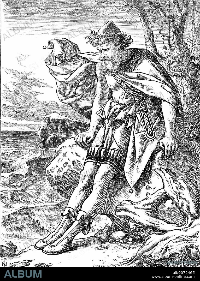 Ulysses on Ogygia'. Ulysses, mythical king of Ithaca, hero of Homer's 'Odyssey' (Odysseus). Illustration by Joseph Noel Paton (1821-1901) for his own poem published London 1864. Paton was the original illustrator of Charles Kingsley 'The Water Babies'.
