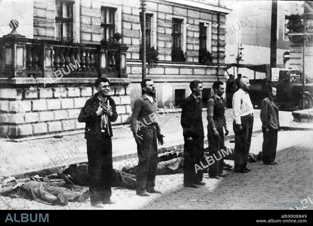 Facing the Death the different expressions of six Polish civilians moments before death by firing squad, after the Nazi invasion of Poland at the outset of world war two 1939.