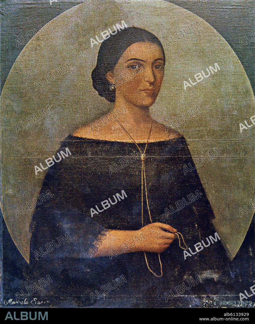 Portrait of Manuela Saenz, second wife of Simon Bolivar (1790-1830), general and politician from South America.. Madrid, Institute for Latin American Cooperation.