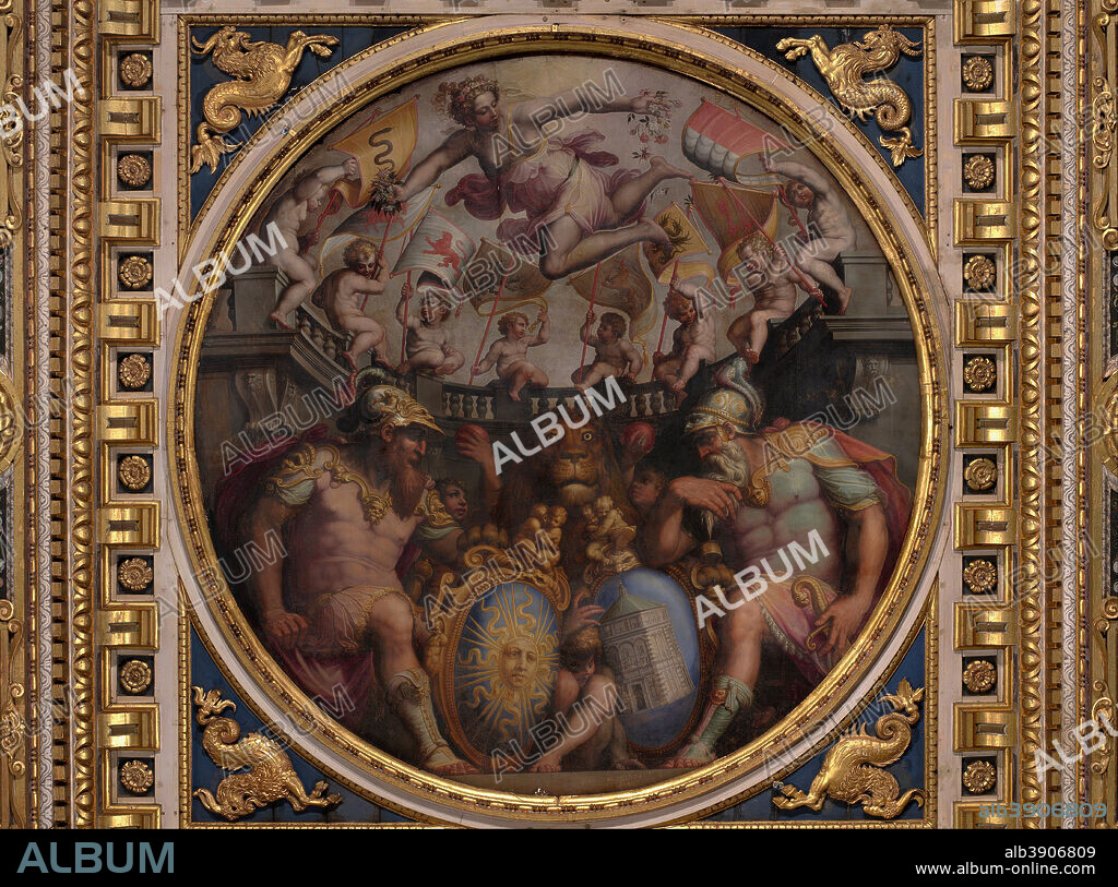 GIORGIO VASARI. Allegories of the Quarters of San Giovanni and Santa Maria Novella. Date/Period: 1563 - 1565. Oil painting on wood. Height: 540 mm (21.25 in); Width: 540 mm (21.25 in).