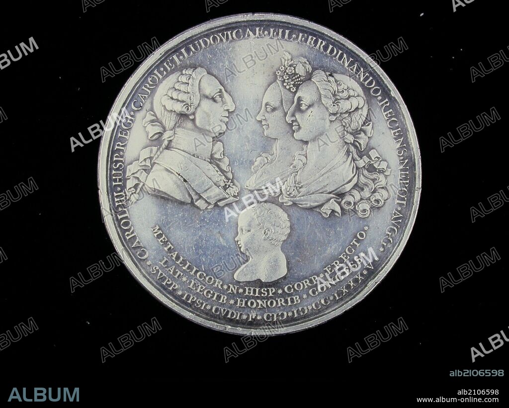 NUMISMATICA. MEDALLA MODERNA. DE CARLOS III, CARLOS IV, MARIA LUISA DE PARMA Y FERNANDO VII POR GERONIMO ANTONIO GIL. ANVERSO. BUSTO DEL REY Y DE LOS PRINCIPES DE AUSTRIA CARLOS Y MARIA LUISA MIRANDOSE. MEDALLA DEDICADA A LA FAMILIA REAL POR LOS MINEROS DE NUEVA ESPAÑA COMO GRATITUD POR LOS FAVORES RECIBIDOS. (DEPOSITO: MUSEO ARQUEOLOGICO NACIONAL).