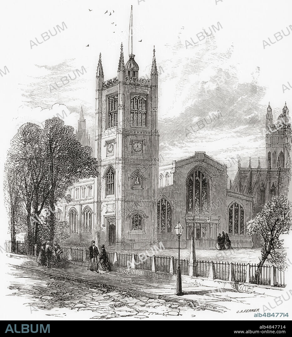 The Church of St Margaret, Westminster Abbey, in the grounds of Westminster Abbey on Parliament Square, London, England, seen here in the 19th century.  From London Pictures, published 1890.