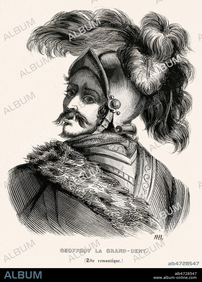 Geoffroy a la Grand-dent (fils de la fee Melusine) tete romantique. Illustration anonyme pour Melusine Geoffroy a la Grand'dent legendes poitevines par Jeremie BABINET (19 s.). Credit : Collection KHARBINE-TAPABOR.