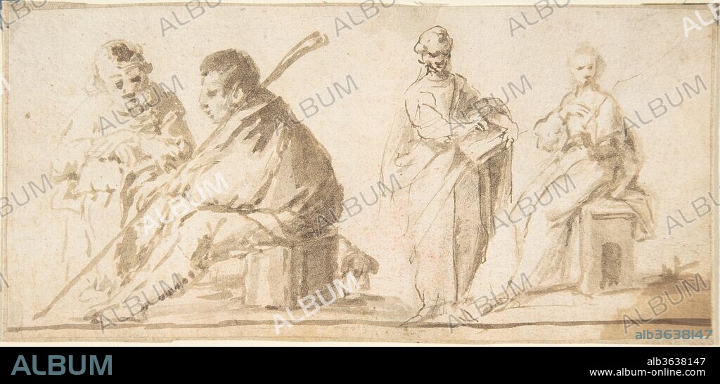 Four Figures. Artist: Anonymous, Spanish, School of Seville, 17th century. Dimensions: 3-1/4 x 6-7/8 in.  (8.2 x 17.5 cm). Date: 17th century.