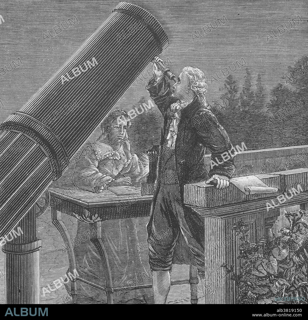 Frederick William Herschel (1738-1822) was a German-Anglo astronomer, technical expert, and composer. William's background in music spurred him to study mathematics and astronomy. He was the first astronomer to study binary stars and, while searching for comets in 1781, he discovered Uranus, the first new planet to be discovered since ancient times. He also discovered two satellites of Uranus (Titania and Oberon, 1787), and two of Saturn (Mimas and Enceladus, 1789-90). King George III appointed William his Astronomer Royal in 1787. Caroline Lucretia Herschel (1750-1848) was a German-British astronomer, the sister of astronomer Sir Friedrich Wilhelm Herschel with whom she worked throughout both of their careers. At the age of ten, Caroline was struck with typhus, which stunted her growth and she never grew past four foot three.Her most significant contribution to astronomy was the discovery of several comets and in particular the periodic comet 35P/Herschel-Rigollet, which bears her name.