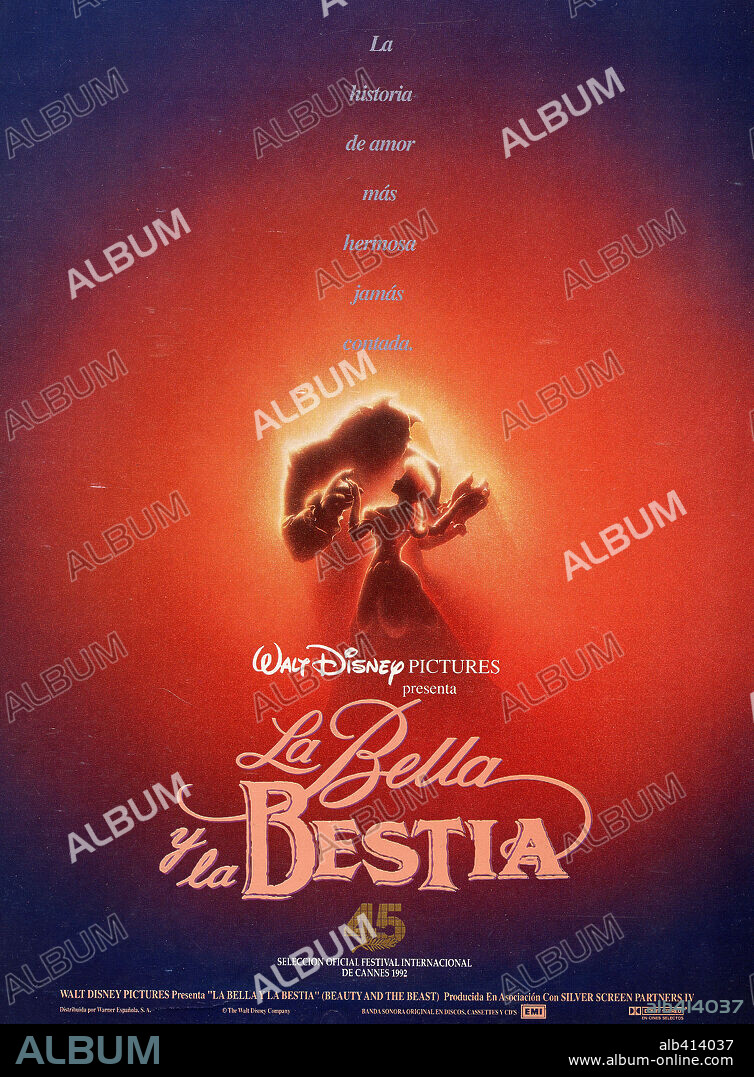 Poster de LA BELLA Y LA BESTIA, 1991 (BEAUTY AND THE BEAST), dirigida por GARY TROUSDALE y KIRK WISE. Copyright WALT DISNEY PRODUCTIONS.
