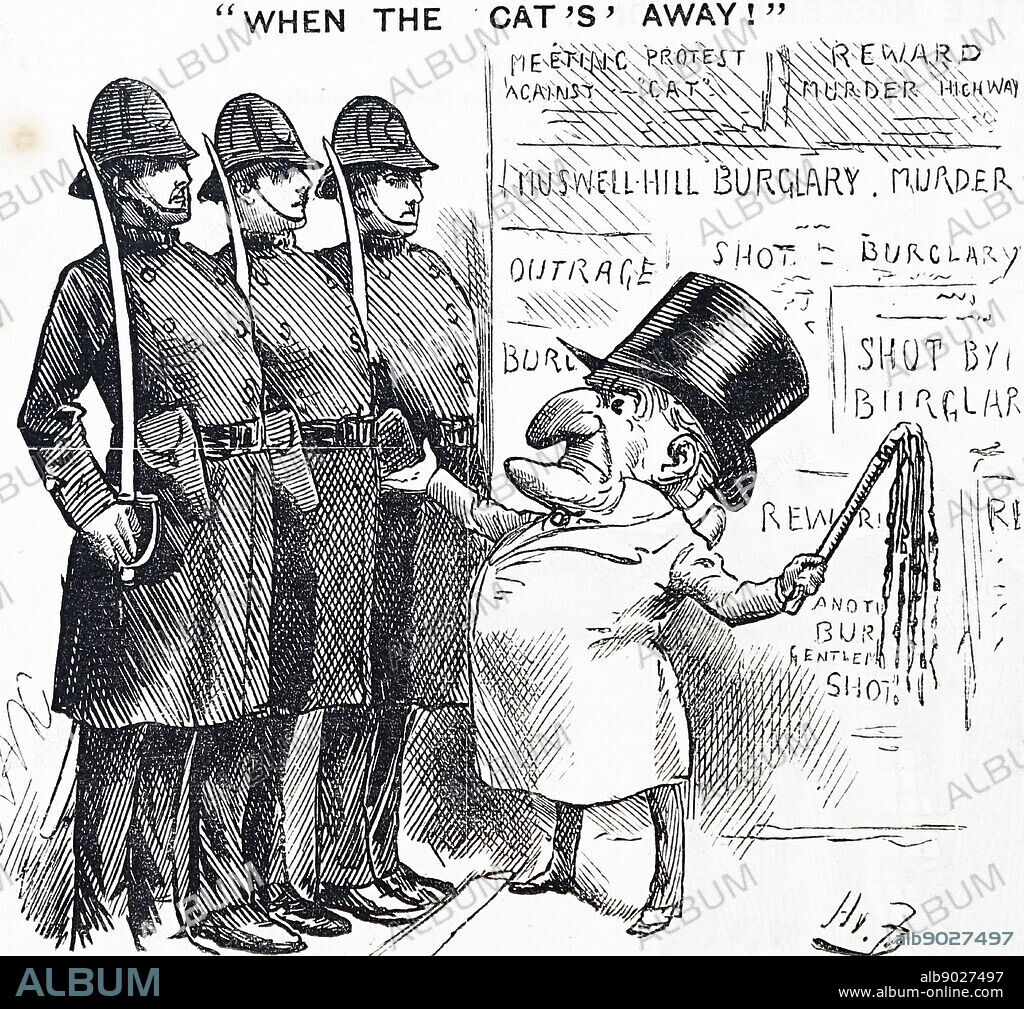 Cartoon titled 'When the Cat's away' by Harry Furniss (1854-1925) an artist and illustrator. Dated 19th Century.