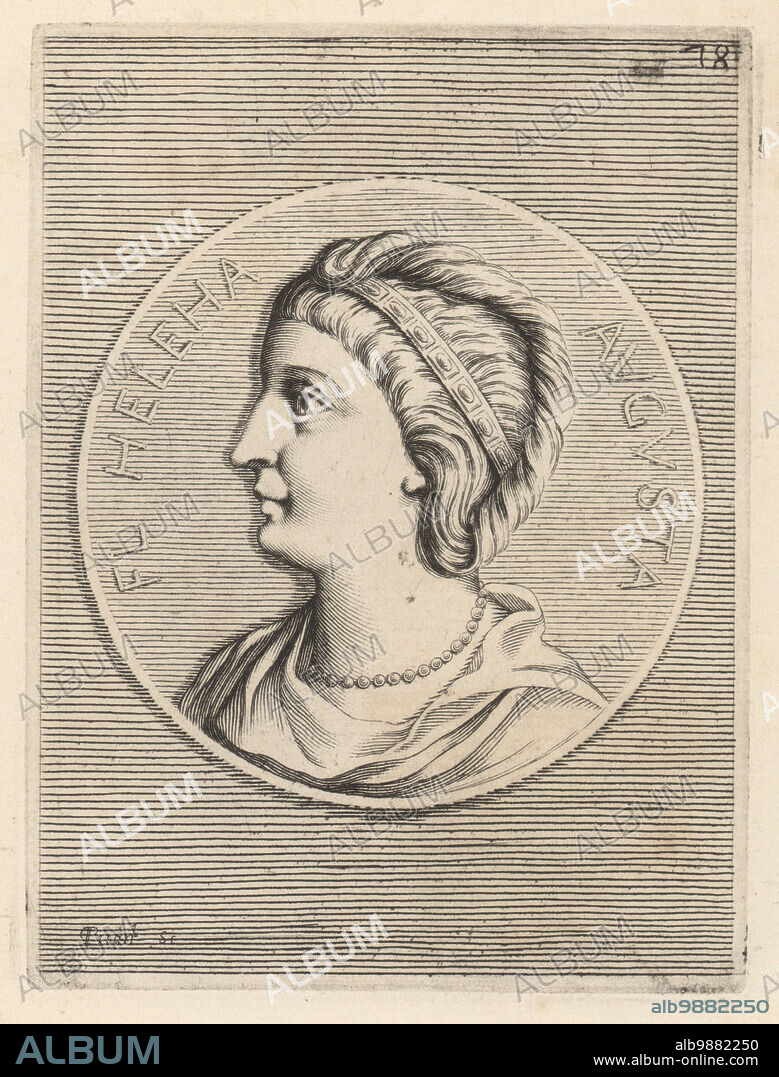 Flavia Julia Helena Augusta, Saint Helena or Helena of Constantinople, c. 246-330, Empress of the Roman Empire, wife of Constantius, mother of Emperor Constantine the Great. Wearing a Greek-style royal diadem from a bronze coin. Santa Helena. Copperplate engraving by Etienne Picart after Giovanni Angelo Canini from Iconografia, cioe disegni d'imagini de famosissimi monarchi, regi, filososi, poeti ed oratori dell' Antichita, Drawings of images of famous monarchs, kings, philosophers, poets and orators of Antiquity, Ignatio deLazari, Rome, 1699.