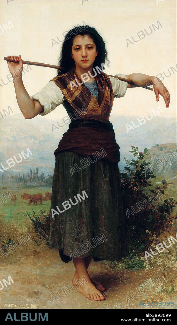 WILLIAM-ADOLPHE BOUGUEREAU. Pastourelle [The Little Shepherdess]. Date/Period: 1889. Painting. Oil on canvas. Height: 159 cm (62.5 in); Width: 93 cm (36.6 in).