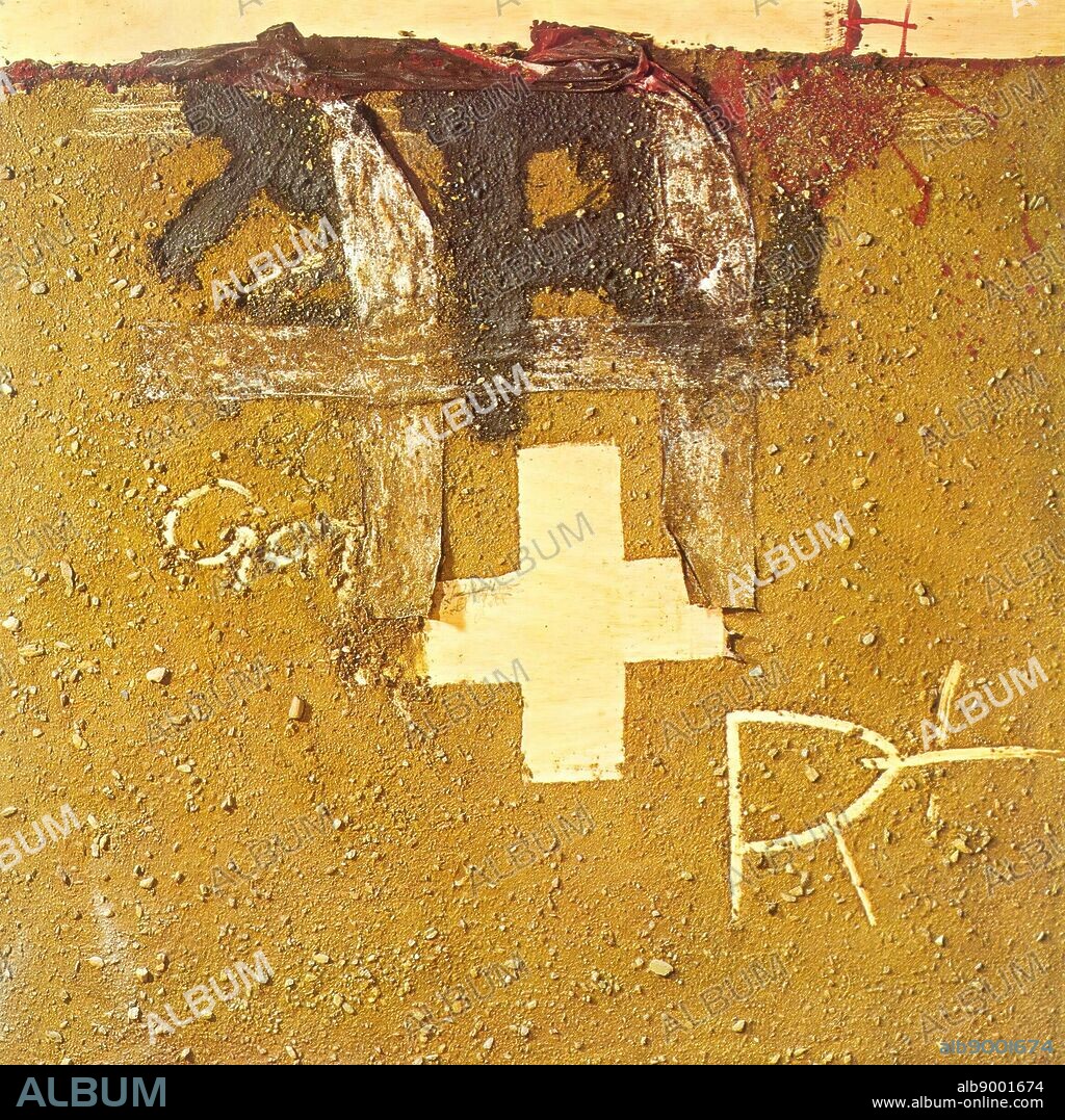ANTONI TÀPIES. Antoni Tàpies/ Cruz y R, 1975. Mixed technique on burned wood. Style: Informalism. 162 x 162cm.