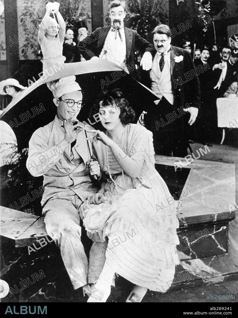 BEBE DANIELS, HAROLD LLOYD and SNUB POLLARD in ON THE FIRE, 1919, directed by HAL ROACH. Copyright ROLIN FILMS.