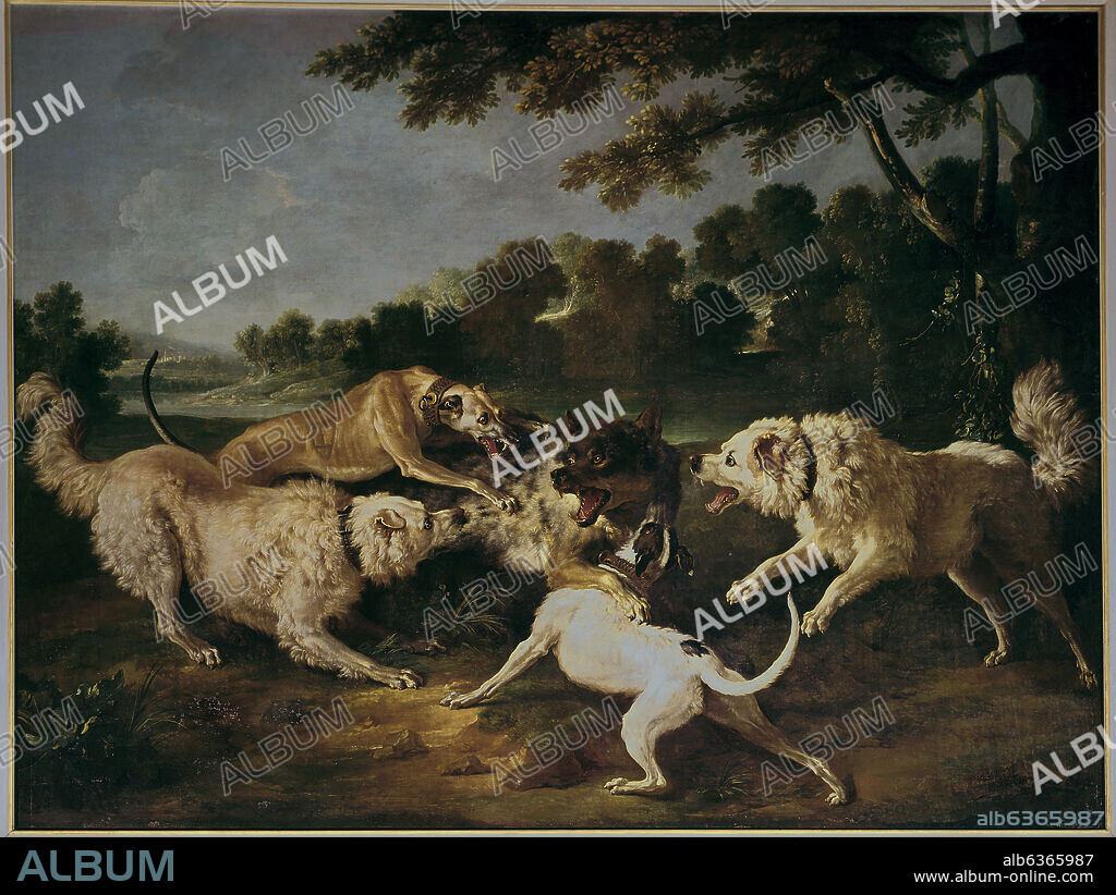 ALEXANDRE-FRANÇOIS DESPORTES. AUYENTANDO AL LOBO O LA CAZA DEL LOBO - SIGLO XVIII - BARROCO FRANCES.