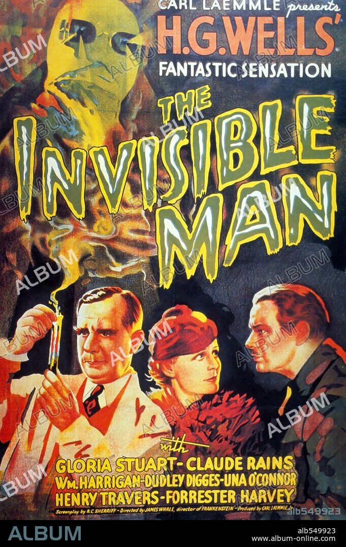 Affiche de THE INVISIBLE MAN, 1933, réalisé par JAMES WHALE. Copyright UNIVERSAL PICTURES.