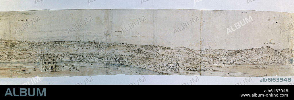 ANTON VAN DEN WYNGAERDE 1512 O. SEVILLA Y TRIANA - 1567 - DIBUJO - SEPIA - 108X900 MM.