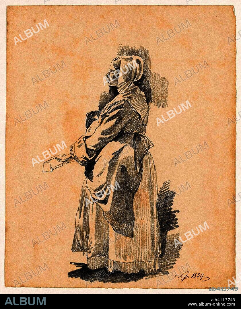 Standing woman, to the left. Draughtsman: Pieter van Loon. Dating: 1839. Measurements: h 213 mm × w 173 mm.