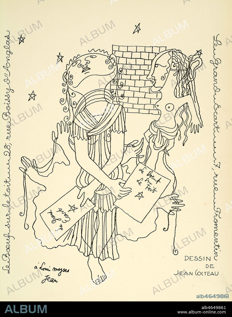 Publicite pour le cabaret 'Le boeuf sur le toit - Le grand ecart'. Dessin de Jean Cocteau (ADAGP) in 'PAN - Annuaire du luxe a Paris, 1928. Credit : Collection IM/Kharbine-Tapabor.