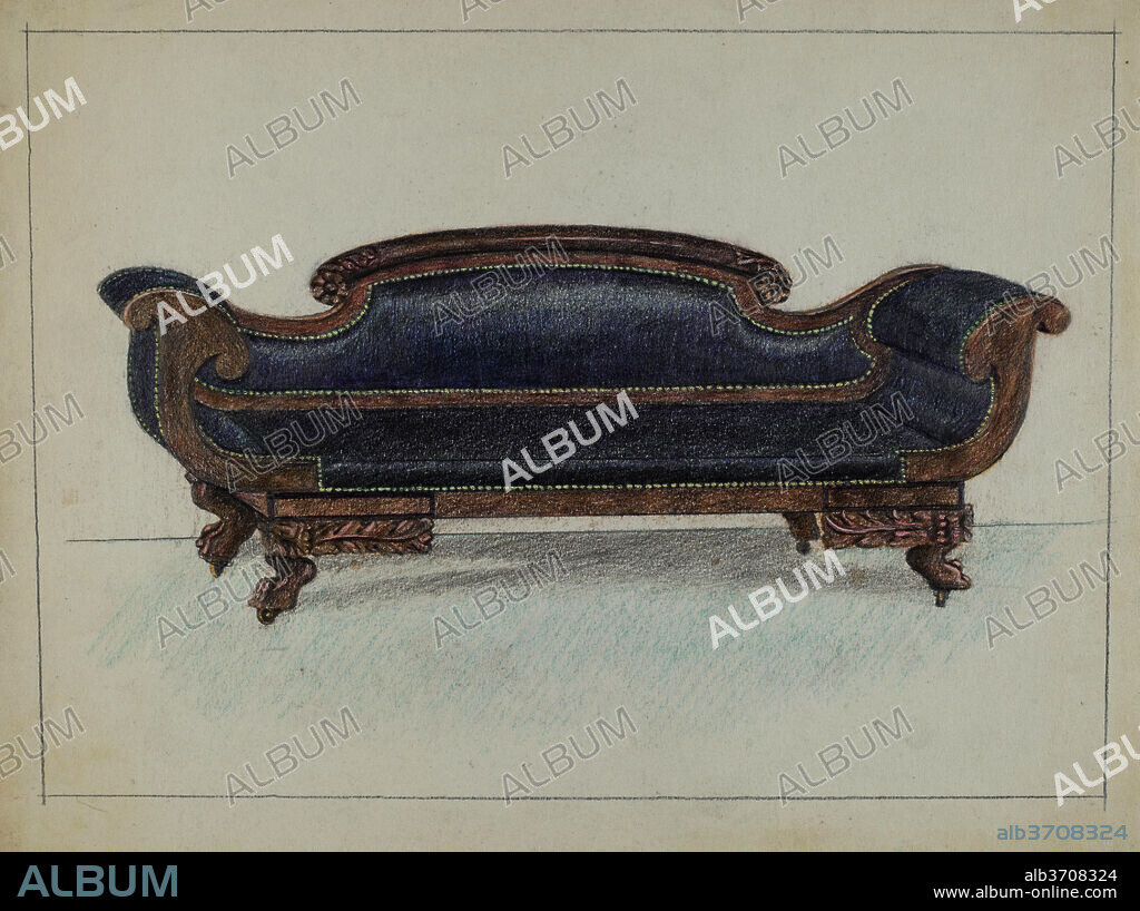 HERMAN BADER. Sofa. Dated: c. 1936. Dimensions: overall: 22.7 x 29.2 cm (8 15/16 x 11 1/2 in.). Medium: colored pencil, graphite, and gouache on paper.