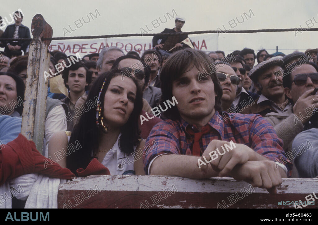 MIGUEL BOSE and ANA OBREGON. Spanish-born Italian singer and TV presenter Miguel BosÃ© attending a bullfight in the surroudings of Madrid with Spanish actress and TV presenter Ana Obregon (Ana Victoria Obregon). Spain, 1980 (Credit Image: © Angelo Deligio/Mondadori Portfolio via ZUMA Press).