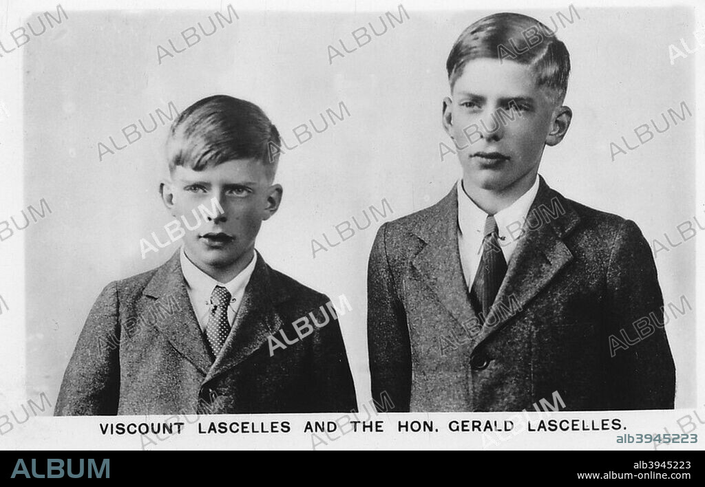 George Lascelles, 7th Earl of Harewood (1923-2011) and the Honourable Gerald Lascelles (1924-1998). They were the sons of Princess Mary and grandsons of George V and Queen Mary. Card No 13 of 48 from Coronation Souvenir cigarette cards produced for Tournament Cigarettes. [RJ Lea Ltd, Manchester, 1937].
