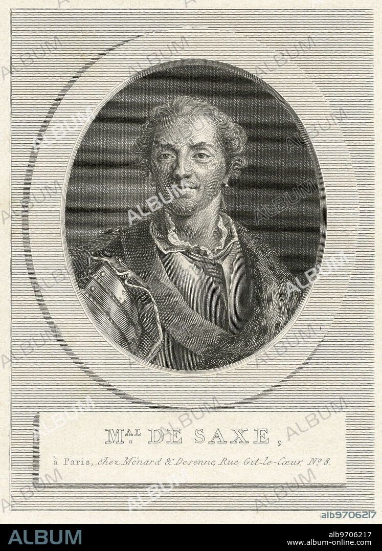 Maurice de Saxe, or Count of Saxony, (1696-1750), German Soldier and Marshal General of France, Engraving.