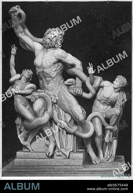 Griechische Plastik, hellenistisch, um 50 v. Chr. Laokoon-Gruppe. (Werk der rhodischen Bildhauer Hagesandros, Athanadoros u. Polydoros; Arm ergänzt von G.A.Montorsoli). Marmor, Höhe 1,84 m. Rom, Vatikanische Museen.