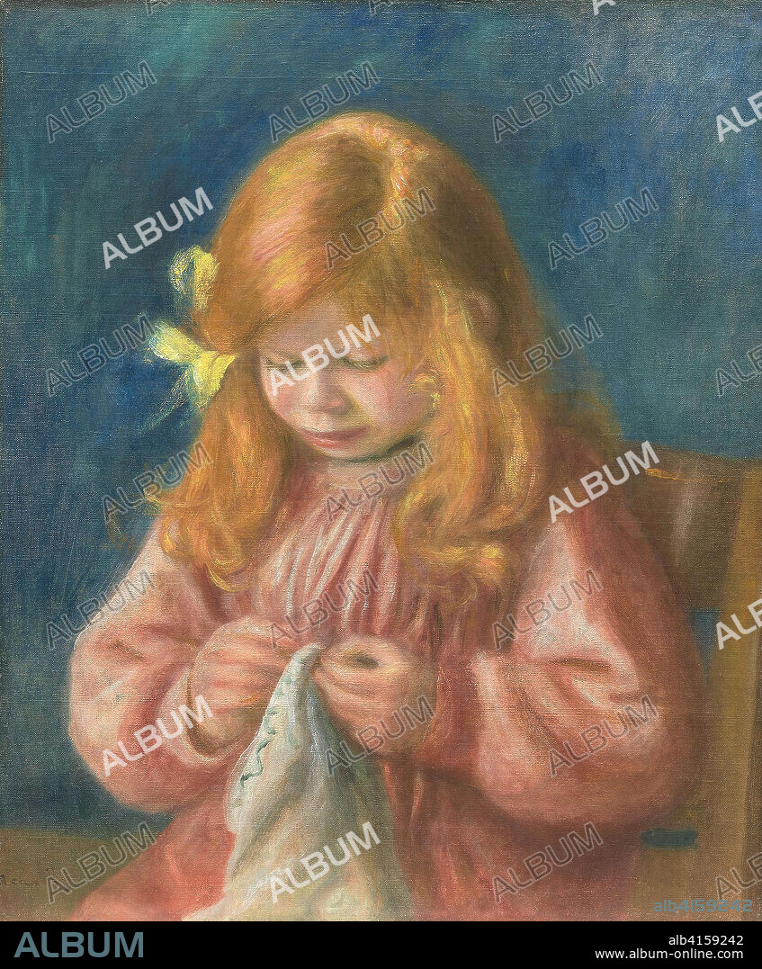 PIERRE AUGUSTE RENOIR. Jean Renoir Sewing. Pierre-Auguste Renoir; French, 1841-1919. Date: 1899-1900. Dimensions: 55.4 × 46.3 cm (21 3/4 × 18 1/4 in.). Oil on canvas. Origin: France.