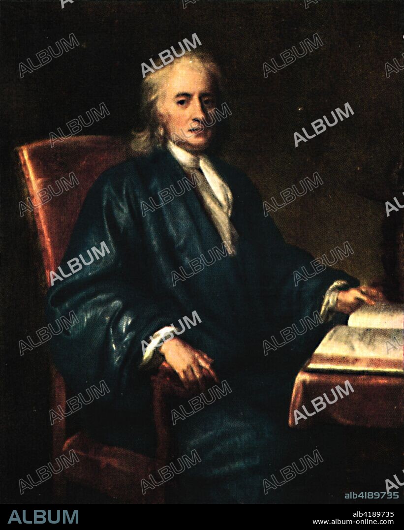 'Pathfinders - Sir Isaac Newton', 1922. Portrait of English mathematician and physicist Isaac Newton (1642-1727). From "Bibby's Annual 1922", edited by Joseph Bibby. [J. Bibby & Sons, London, 1922].
