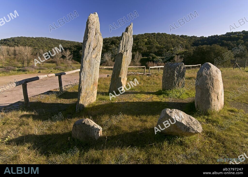Megalithic monument, Cromlech «Pasada del Abad», Rosal de la Frontera, Huelva province, Region of Andalusia, Spain, Europe.