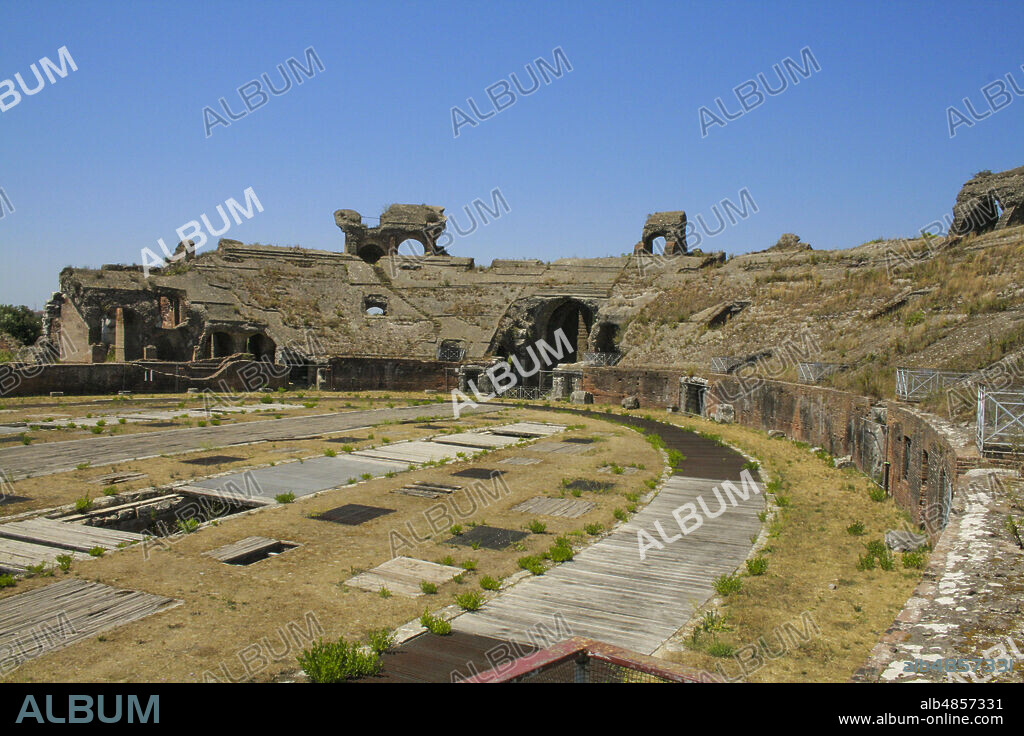 Santa Maria Capua a Vetere, Province of Caserta, Campania, Italy, Europe. The Campanian amphitheatre (Anfiteatro Campano) of Santa Maria Capua Vetere, the anciet Capua, is the second largest of such monuments in ancient Italy after the Colosseum. It was built between the end of the first and the beginning of the second century AD.