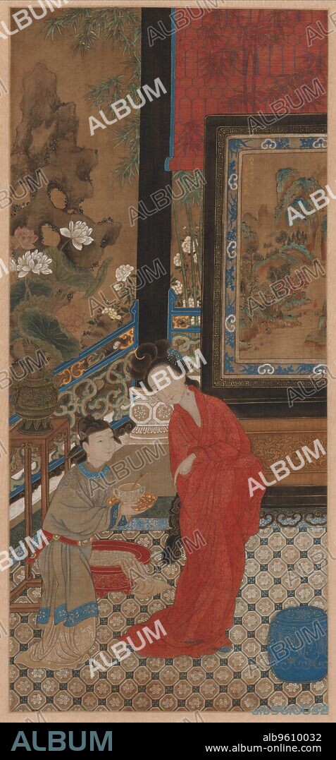 Yang Guifei Leaving the Bath, 1700s. This newly acquired painting relates to the legendary love story between Tang dynasty (618-906) emperor Xuanzong and his consort, the beautiful Yang Guifei. Set in what appears to be an 18th-century southern interior, the artist depicts Yang Guifei in a fashionable dress of semitransparent red gauze. Due to the warm and humid climate in China’s southeast, local silk workshops specialized and excelled in making airy gauze garments. Yang’s nude body can be seen through the red robe as she leaves the bath. Her servant offers her a bowl of soup. The presence of a male figure must have been a breach of customary protocol; cross-dressed as a male scholar, the earrings reveal that Yang’s attendant is in fact a girl.