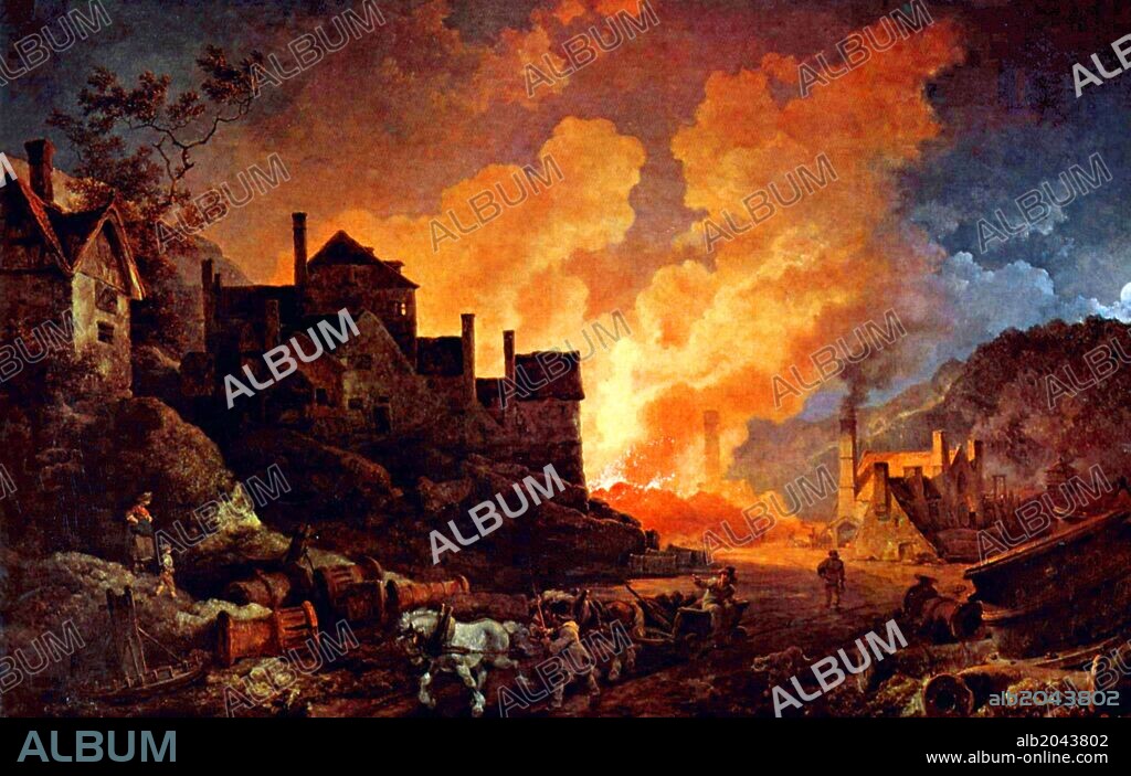 Coalbrookdale by Night, Philippe Jacques de Loutherbourg, 1801. Coalbrookdale is a village in the Ironbridge Gorge in Shropshire, England.
