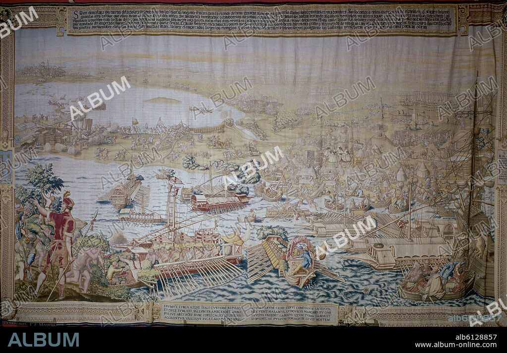 ANÓNIMO. TAPIZ DE GUERRA DE TUNEZ 1535 TEJIDO EN 1740 POR ORDEN DE FELIPE V - GALERAS PROVISTAS DE ESPOLON Y CON LA PROA ARTILLADA PARA LA GUERRA DE TUNEZ.
