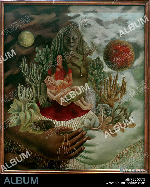 FRIDA KAHLO. Kahlo, Frida 1907-1954. "Die Liebesumarmung des Universums, die Erde (Mexiko), ich, Diego und Herr Xólotl", 1949. Öl auf Hartfaser, 70 × 60,5 cm. The Jacques and Natasha Gelman Collection of 20th Century Mexican Art and The Vergel Foundation.