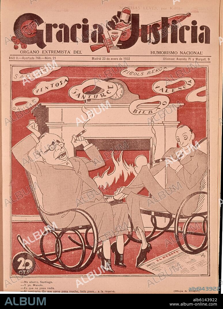 GERARDO FERNANDEZ DE LA REGUERA 1881-1937 AREUGER. GRACIA Y JUSTICIA - 1932 - CARICATURAS.