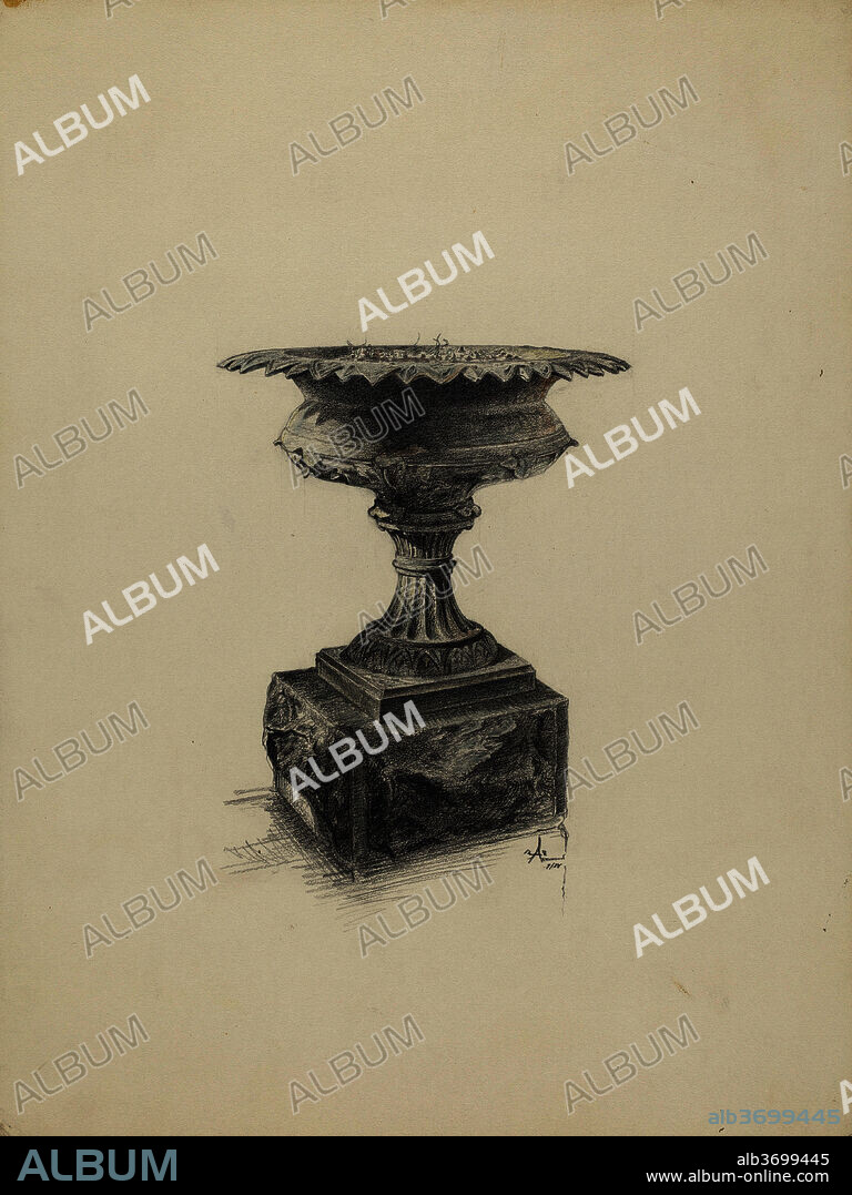 RALPH ATKINSON. Urn for Flowers. Dated: 1938. Dimensions: overall: 38.4 x 28.8 cm (15 1/8 x 11 5/16 in.)  Original IAD Object: 21 1/4" high, 24 1/2" in diameter. Medium: graphite, and colored pencil on paperboard.