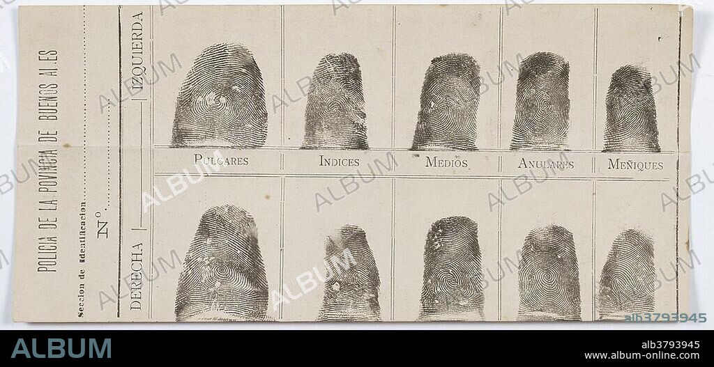 Fingerprint card, Francisca Rojas, 1892. In 1892, two boys were brutally murdered in the village of Necochea, near Buenos Aires, Argentina. Initially, suspicion fell on a man named Velasquez, a suitor of the children's mother, Francisca Rojas. But even after torture, the police could not get him to confess. Investigators found a bloody fingerprint at the crime scene and contacted Juan Vucetich, who was developing a system of fingerprint identification for police use. Vucetich compared the fingerprints of Rojas and Velasquez with the bloody fingerprint. Francisca Rojas had denied touching the bloody bodies, but the fingerprint matched one of hers. Confronted with the evidence, she confessed, the first successful use of fingerprint identification in a murder investigation. After the Rojas case, Vucetich improved his fingerprint system, which he called comparative dactyloscopy.