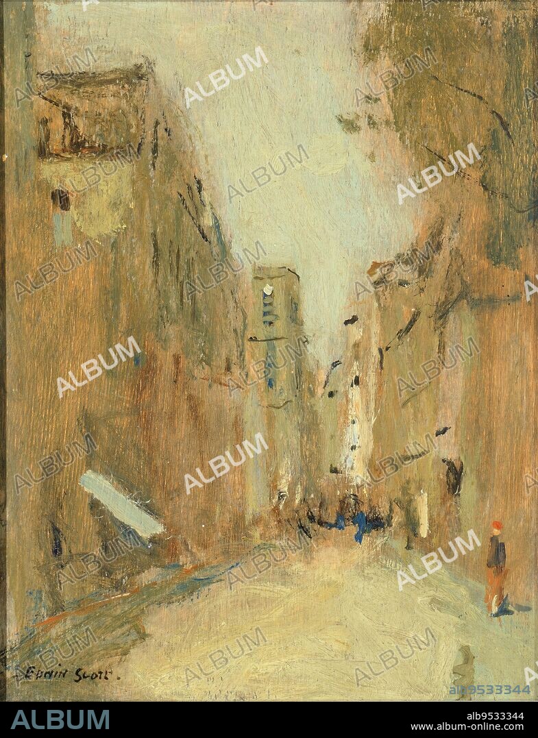FRANK EDWIN SCOTT. Rue San Jacques, Paris. Date: n.d. oil on wood.