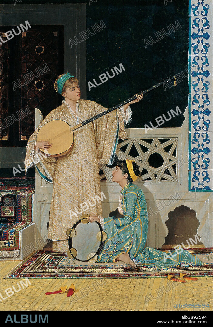 OSMAN HAMDI BEY. Two Musician Girls. Date/Period: Second half of the 19th century. Painting. Oil on canvas. Height: 580 mm (22.83 in); Width: 390 mm (15.35 in).