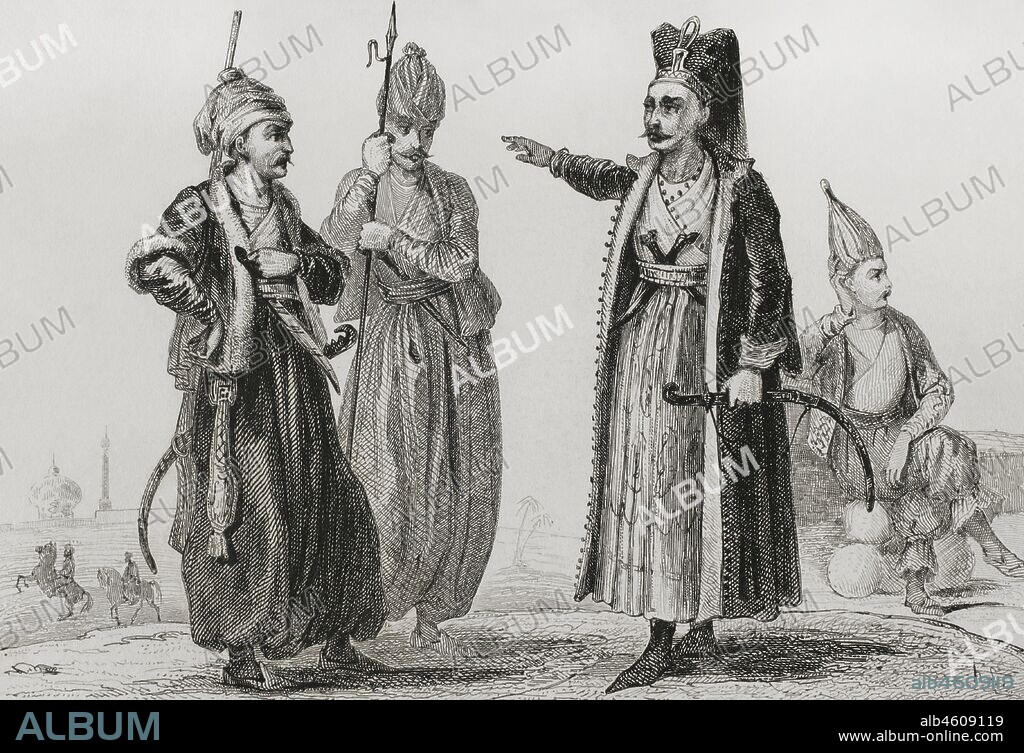 Imperio Otomano. Jenízaros. Unidad de infantería encargada de custodiar al sultán y las dependencias de los palacios imperiales de Edirne y Topkapi. Grabado por Lemaitre, H. Lalaisse y Chaillot. Historia de Turquía, por Joseph Marie Jouannin (1783-1844) y Jule Van Gaver. Panorama Universal, edición española,1840.
