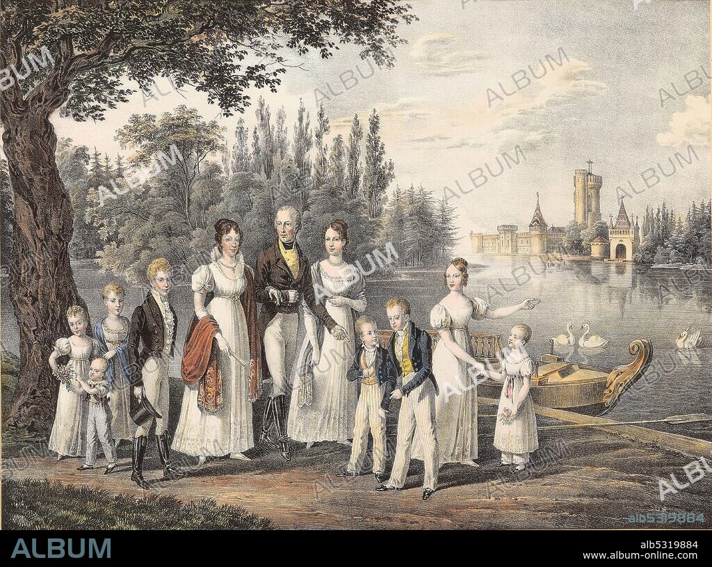 FRANZ WOLF. Emperor Franz I with the imperial family in the park of Laxenburg Palace.