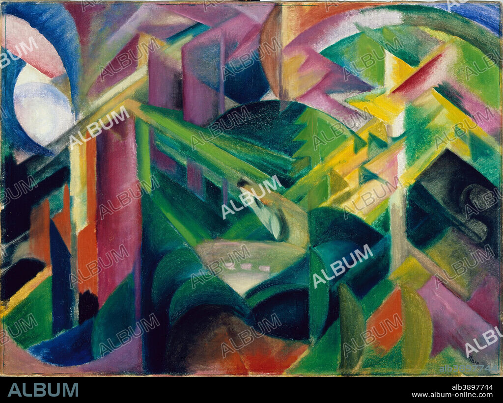 FRANZ MARC. Deer in a Monastery Garden. Date/Period: 1912. Painting. Oil on canvas. Height: 75.5 cm (29.7 in); Width: 101 cm (39.7 in).