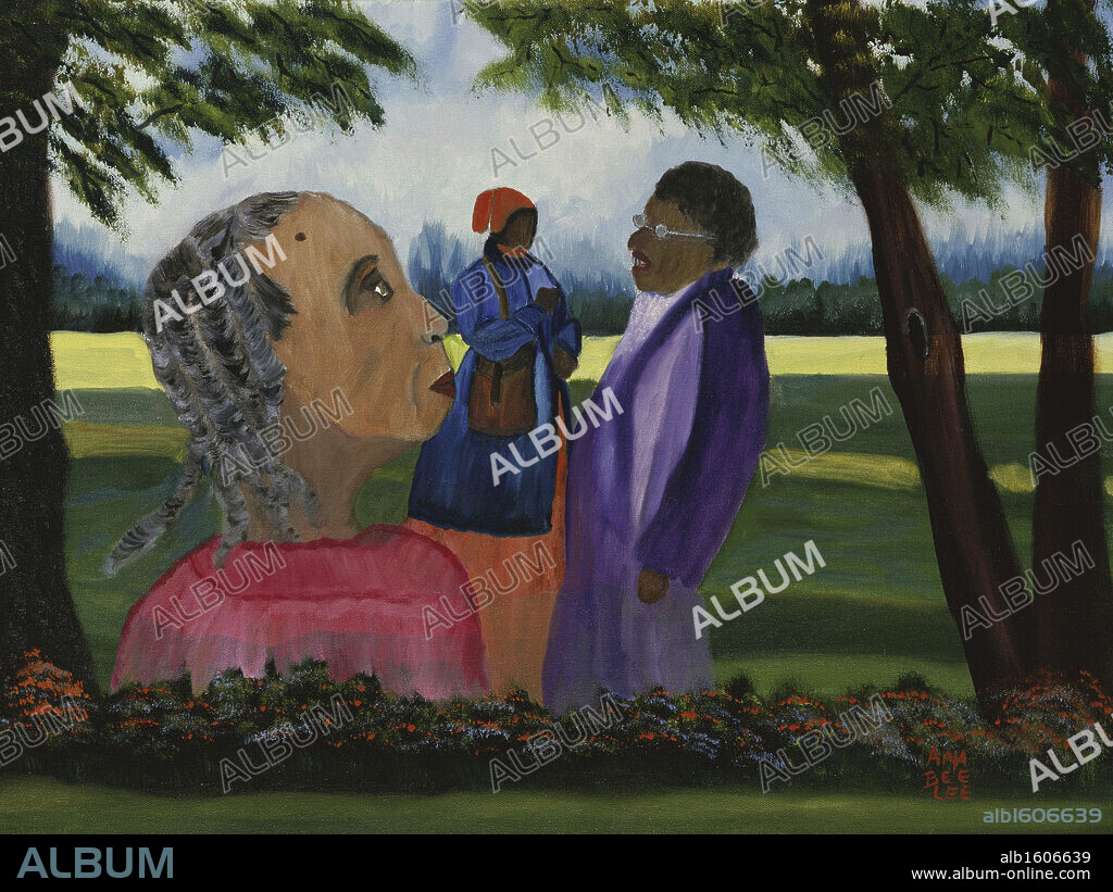 Three Freedom Fighters:  Sojourner Truth, Harriet Tubman, Rosa Parks  1992  Anna Belle Lee Washington (1924-2000/American)  Oil on Canvas.