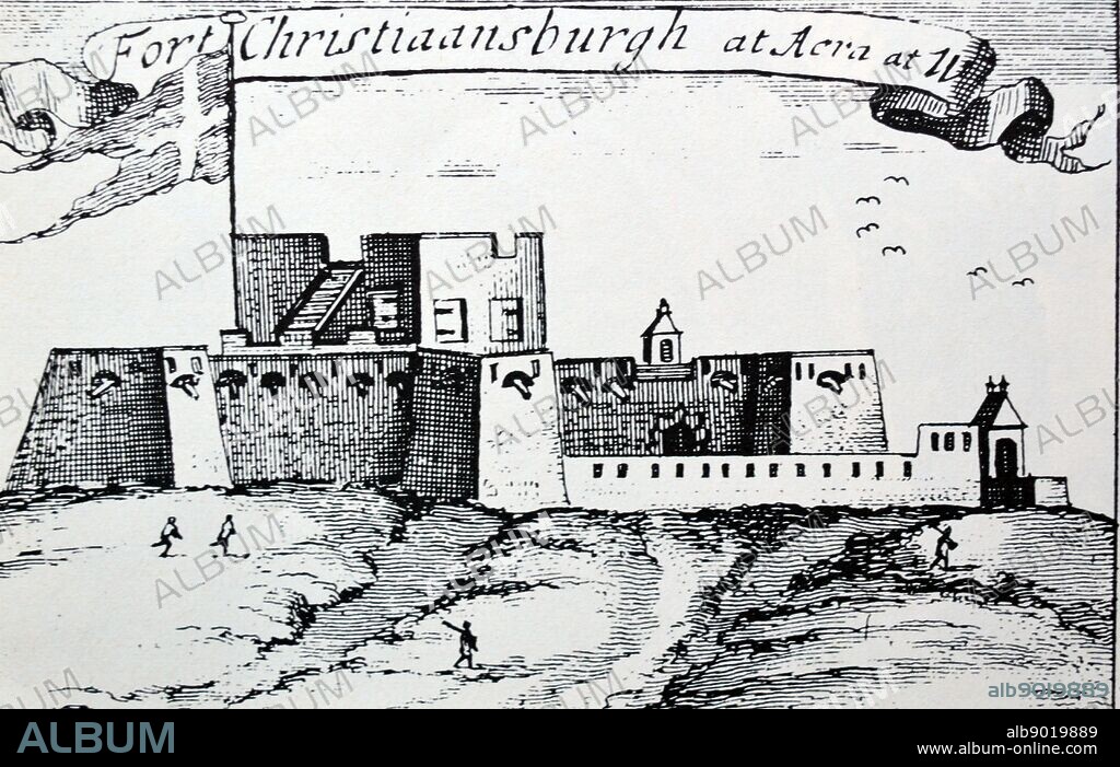 Osu Castle, (Fort Christiansborg or the Castle), in Osu, Accra, Ghana on the coast of the Atlantic Ocean's Gulf of Guinea. built by the Danish in the 1660s, In 1660 control passed to the Netherlands but it was soon lost to Denmark. the castle was used in the gold and ivory trade, but under Danish control it increasingly dealt with slaves.
