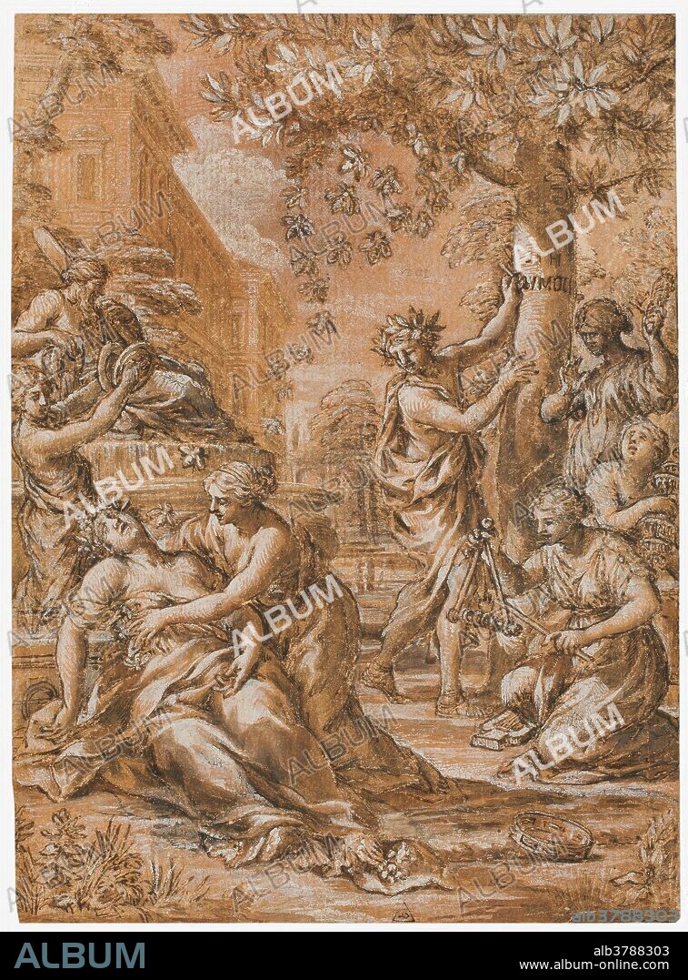 Pietro Da Cortona (Pietro Berrettini) / 'Allegory of the House of Barberini'. 1631. Grey-brown wash, White lead, Black chalk, Pencil on white paper.