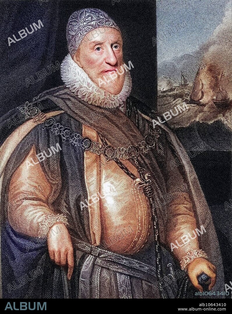 Charles Howard, 1st Earl of Nottingham, alias 2nd Baron Howard of Effingham, 1536-1624, English Lord High Admiral. From the book Lodge's British Portraits published in London 1823.l, Historic, digitally restored reproduction from a 19th century original, Record date not stated.
